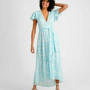 Tanya Taylor Liza Blue Floral Print Hi Lo Maxi Dress